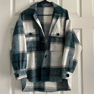 Plaid sweater (White, green, black, & gray)
